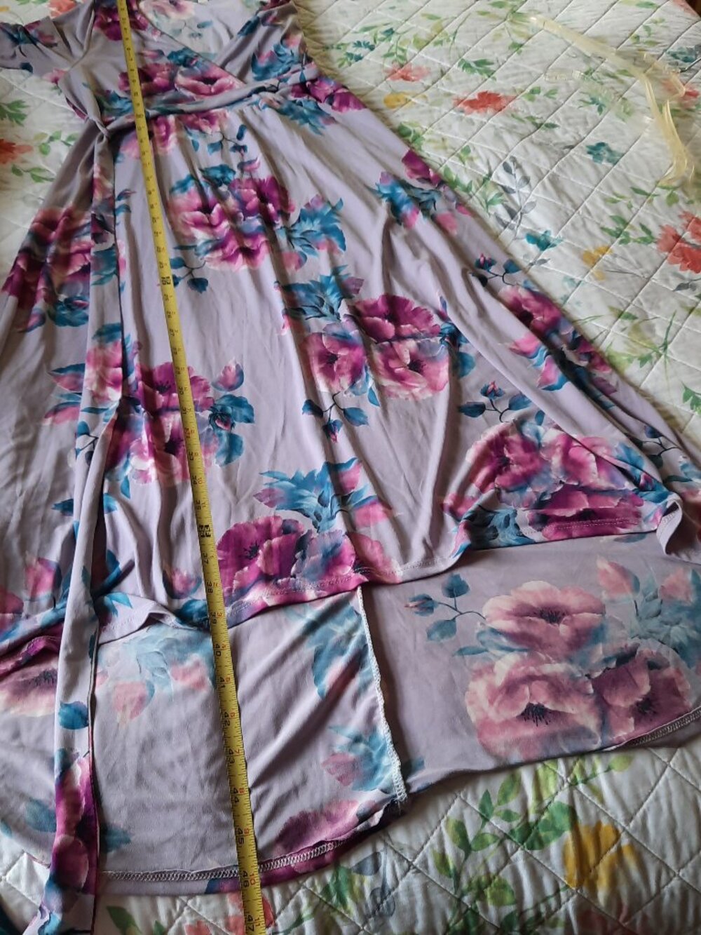 Floral High Low Faux Wrap Maternity & Nursing Dress - Lavender Size M - Picture 15 of 16